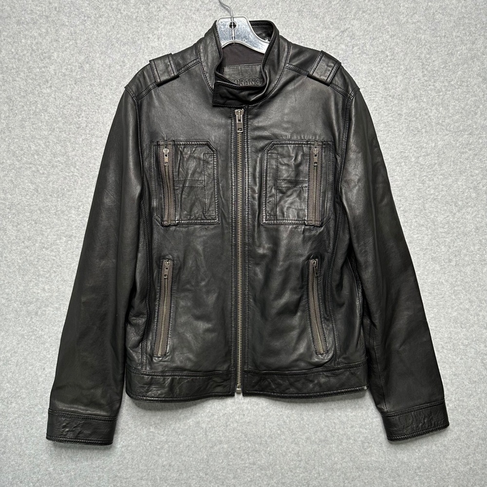 Murano Mens Black Genuine Lambskin Leather Moto Jacket Full Zip Size M RN58909